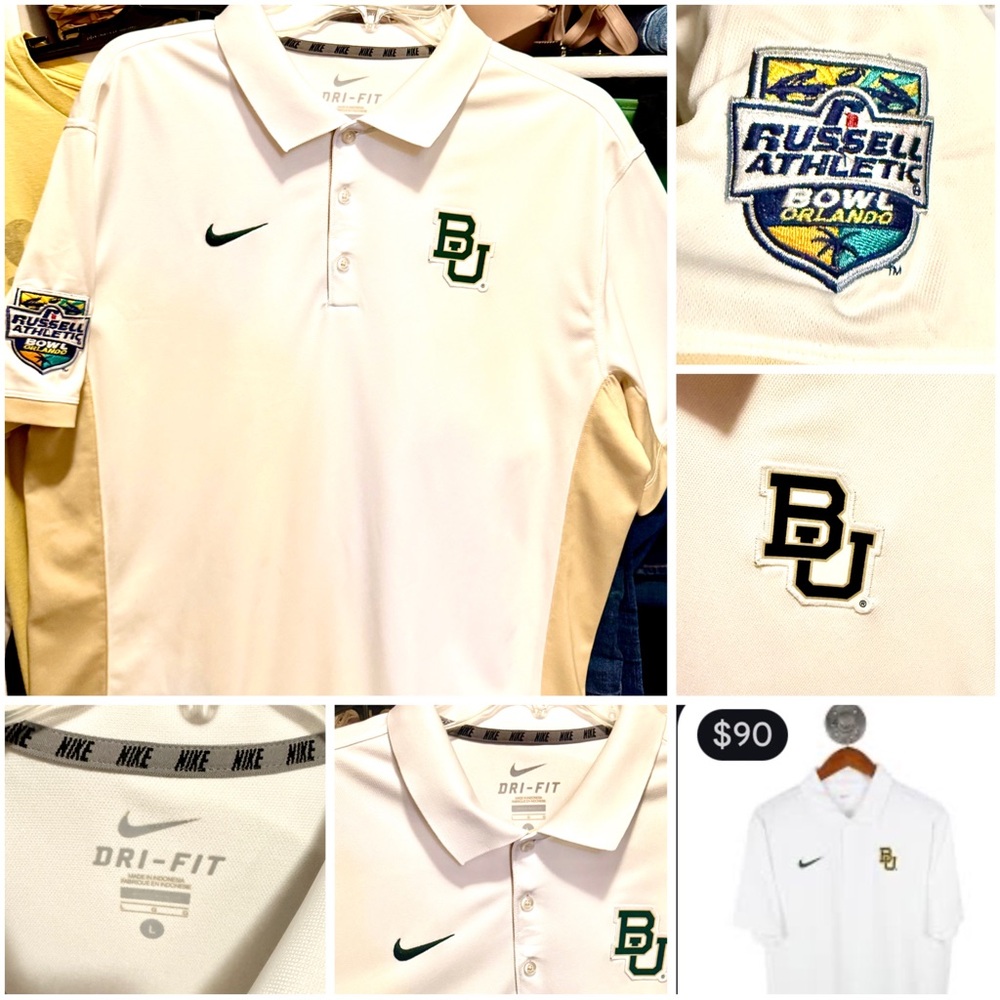Baylor University Bears Nike Dri-Fit Polo Shirt S/S Football Big XII Bowl game L